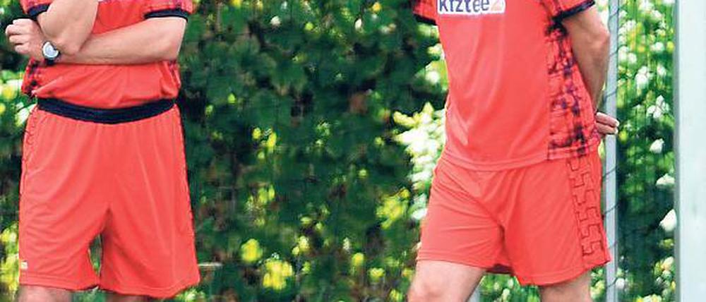 Wiedersehen in Babelsberg. Im Juli absolvierte SVB-Co-Trainer Jens Härtel (l.) ein Praktikum beim 1. FC Union Berlin an der Seite von Zweitliga-Coach Uwe Neuhaus (r.). Ab Ende Oktober wird Härtel erneut einige Wochen in der Wuhlheide weilen.