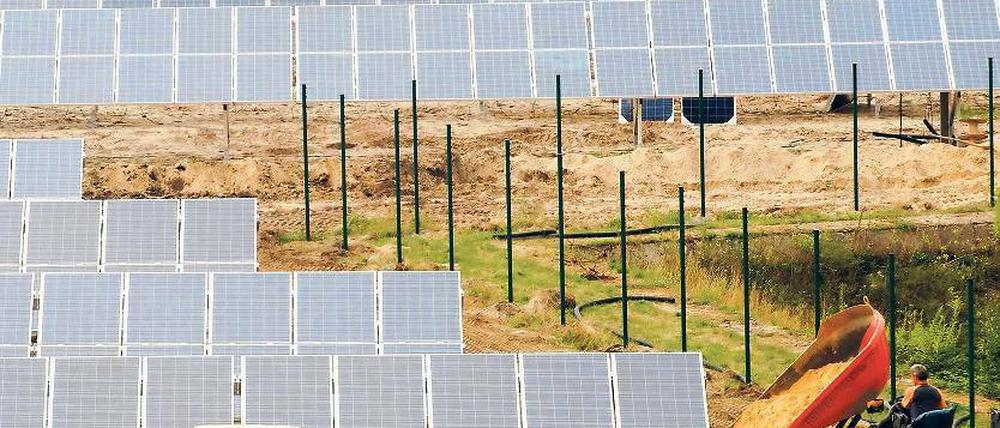 Solarpaneele  so weit das Auge blickt. Ein neuer Solarpark ist am Freitag auf einem ehemaligen Kasernengelände in Spremberg eingeweiht werden. In das neue Solarkraftwerk wurden rund 16 Millionen Euro investiert.
