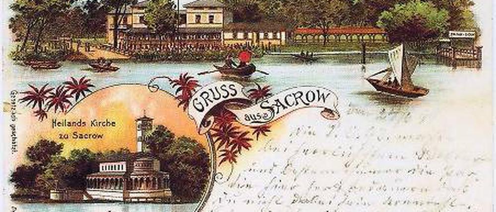 Berliner Ausflüge. Eine historische Ansichtskarte vom Wirtshaus zum Dr. Faust in Sacrow, das im Zuge des Mauerbaus abgerissen wurde.