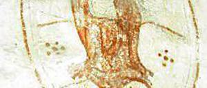 Weltgerichts-Christus. Die Fresken in der Biegener Kirche verblassen.