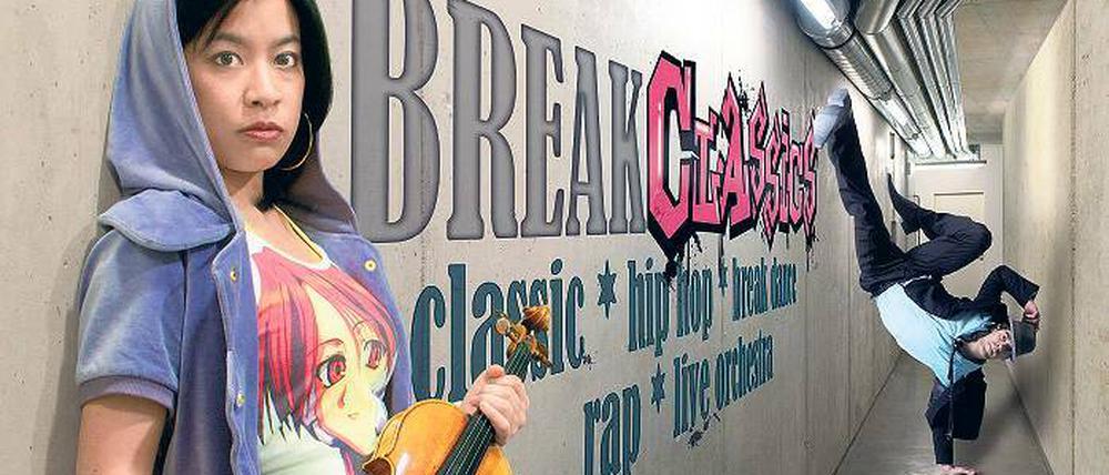 Konzertmeisterin mal anders. Yuki Kasai in ungewöhnlichem Outfit für Break Classics.