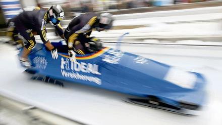 Schnell am Start. Der Vierer des Riesaers Thomas Florschütz mit Ronny Listner, Richard Adjei und Andreas Barucha (von rechts) während des Weltcups in Königssee.