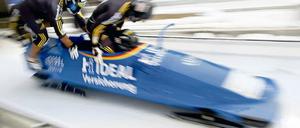 Schnell am Start. Der Vierer des Riesaers Thomas Florschütz mit Ronny Listner, Richard Adjei und Andreas Barucha (von rechts) während des Weltcups in Königssee.