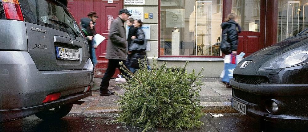 Entschmückte Bäume bringt die Müllabfuhr demnächst zum Kompost.