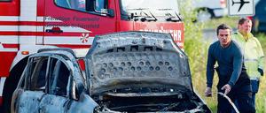 Das Unglücksauto. In diesem Wagen wurden die Leichen der Mutter und ihrer drei Kinder entdeckt.