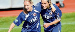 Brachten Turbine in München durch ihre Treffer nach vorn: Mannschaftskapitän Jennifer Zietz (re.) und Leni Larsen Kaurin. Am Schluss reichte es dennoch nur zu einem Unentschieden.