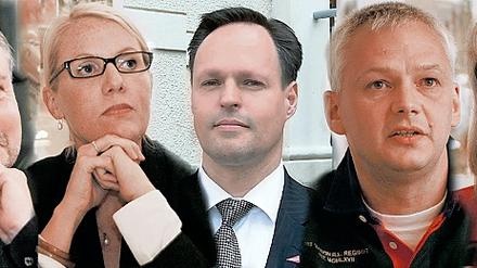 Teltow hat die Wahl  fünf Bewerber wollen an die Rathausspitze: Amtsinhaber Thomas Schmidt (SPD), Serena Meier-Zeh (CDU), Thomas Bertz (Linke), Detlef Kolbe (FDP) und die von der BIT unterstützte Einzelkandidatin Petra Nicksch-Kasdorf (von links).