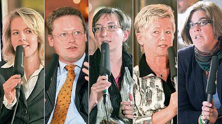 Beim ersten PNN-Wahltalk in der WilhelmGalerie diskutierten die fünf Kandidaten des Wahlkreises 21, zu dem das Gebiet nördlich der Havel ohne die neuen Ortsteile sowie Babelsberg gehören. Im Podium saßen (v.l.) Linda Teuteberg (FDP), Wieland Niekisch (CDU), Klara Geywitz (SPD), Anita Tack (Linke) und Marie Luise von Halem (Bündnis 90/Grüne).