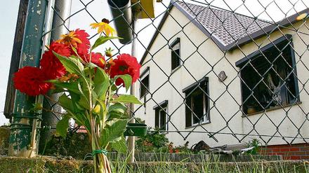 Unglücksort. Das ausgebrannte Einfamilienhaus in Premnitz.