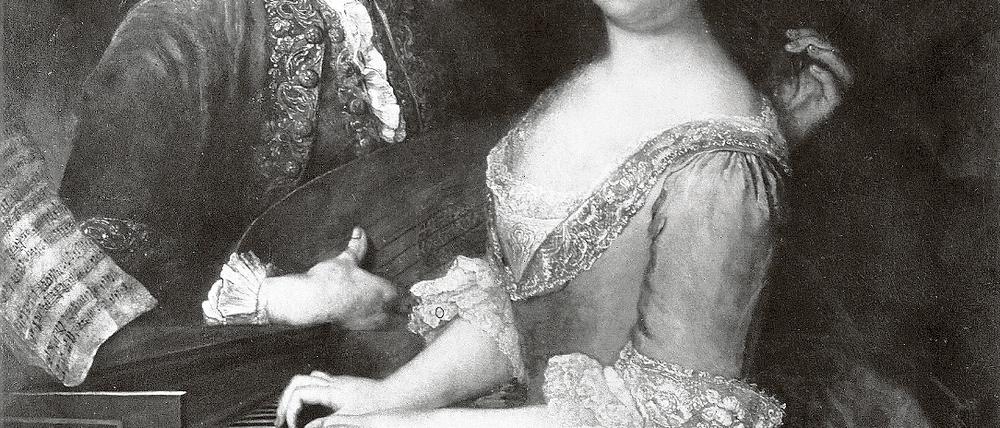 Im Duett mit der Ehefrau. Carl Heinrich Graun als bescheidener Lautenspieler mit seiner Gattin auf einem Gemälde von Hofmaler Antoine Pesne, um 1735.