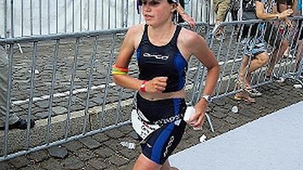 Auf dem Weg ins Ziel. Grit Freiwald beim Ironman in Frankfurt/Main.