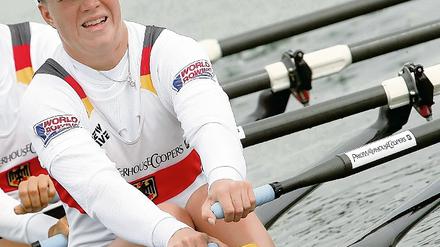 Sieg mit dem Doppelvierer. Schlagfrau Stephanie Schiller aus Potsdam.