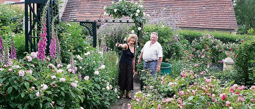 Barbara Welk-Nies und Günter Nies in ihrem Garten in Eiche.