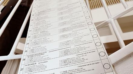 Wahltapete. Langer Stimmzettel für die Europawahl.