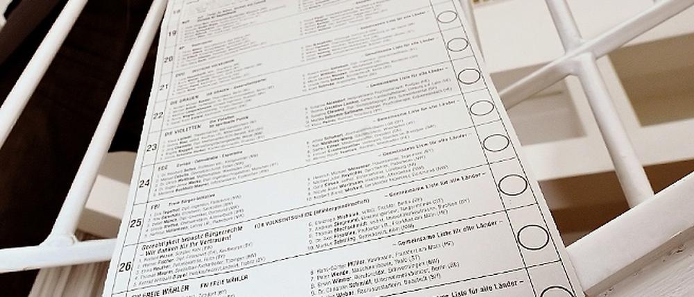 Wahltapete. Langer Stimmzettel für die Europawahl.