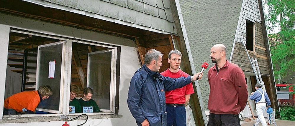 Diese Woche auf Sendung: Reporter Andreas Ulrich, Axel Koppernock und Schwimmweltmeister Jörg Hoffmann (v.l.).