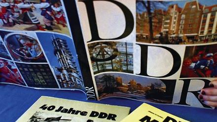 Die Gymnasiastin Amei Stock liest in einem Bildband über die DDR.
