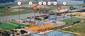 Wissenschaftspark Golm: 1. Fraunhofer Institut für Biomedizinische Technik; 2. Fraunhofer Institut für Angewandte Polymerforschung; 3. Go:In - Innovationszentrum Golm; 4. Universität Potsdam  Campus Golm mit 15 verschiedenen Instituten; 5. Max Planck Institut Kolloid und Grenzflächenforschung; 6. Max Planck Institut für Molekulare Pflanzenphysiologie; 7. Max Planck Institut für Gravitationsphysik (Albert-Einstein-Institut); 8. Freifläche (z.B. Erweiterung des Fraunhofer Institutes); 9. verfügbare Geschäftsfläche, 10. genutzte Geschäftsfläche, u.a. Berlin Pharma; 11. Erweiterungsfläche für Max Planck Gesellschaft.