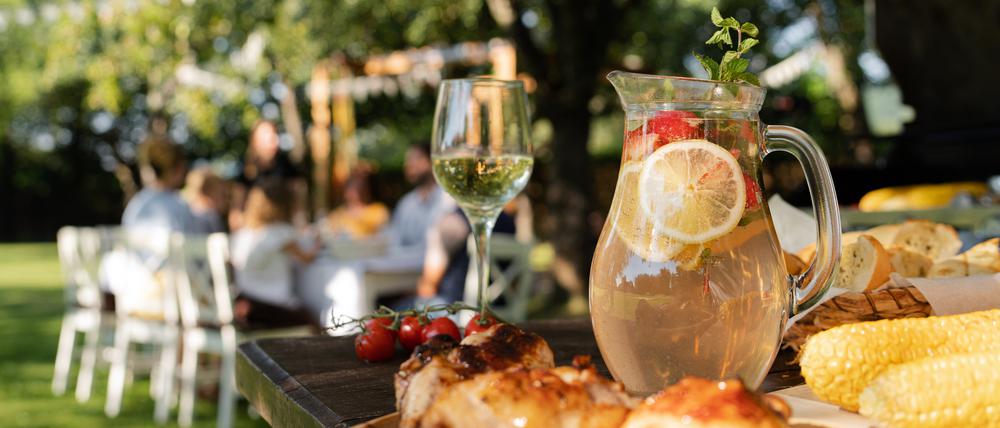 Close-up of food and drink family celebration.