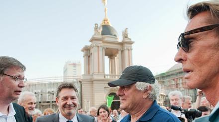 Wer das Sagen hat. Günther Jauch, Oberbürgermeister Jann Jakobs, Hasso Plattner und Wolfgang Joop (v. li.) bei einer Demonstration für Plattners Kunsthallenpläne.