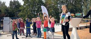 Musik: Die Kinder der Kita Sinnesgarten sangen zur Grundsteinlegung. 
