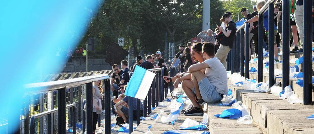 Gesperrt. Im Block M der Nordkurve darf sich kein Fan beim Pokalspiel gegen Fürstenwalde aufhalten.