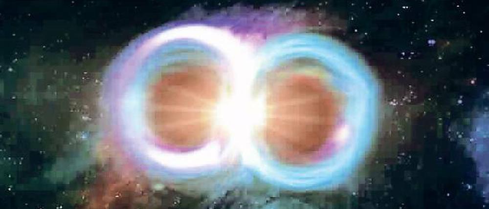Monsterhochzeit. Die Kollision von zwei Schwarzen Löchern hatte die Gravitationswelle ausgelöst, die vor drei Jahren mit dem US-amerikanischen Ligo-Detektor als erste ihrer Art gemessen wurde.