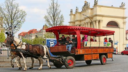 Kutschfahrt für Touristen am Luisenplatz in Potsdam.