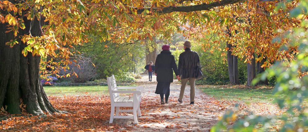 Spaziergänger auf der Freundschaftsinsel in Potsdam: Am Wochenende zeigte sich die Sonne noch.