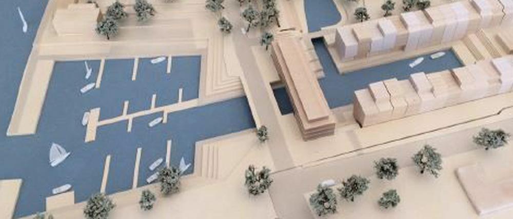 Neue Pläne für Teltows Marine Quartier: Statt Wohnriegel längs des Kanals werden nun wohl auf dem Areal an der Jahnstraße Wohnblöcke ohne Wasser gebaut.