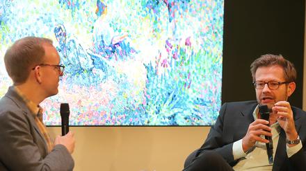 Der Chefredakteur des „Zeit“-Magazins Christoph Amend (l.) und Buchautor Florian Illies halten große Stücke auf Henri-Edmond Cross, dessen Bilder derzeit im Museum Barberini zu sehen sind.
