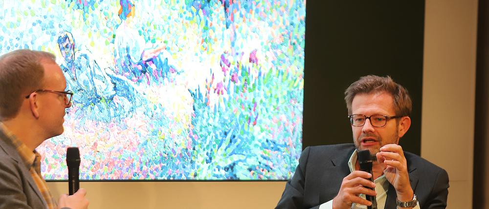 Der Chefredakteur des „Zeit“-Magazins Christoph Amend (l.) und Buchautor Florian Illies halten große Stücke auf Henri-Edmond Cross, dessen Bilder derzeit im Museum Barberini zu sehen sind.
