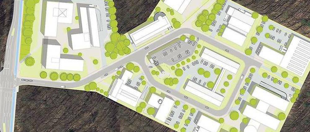 Viel Platz. Gut sechs Hektar ist das Plangebiet am Telegrafenberg groß, ein erstes Konzept zeigt die mögliche Anordnung von Baukörpern.