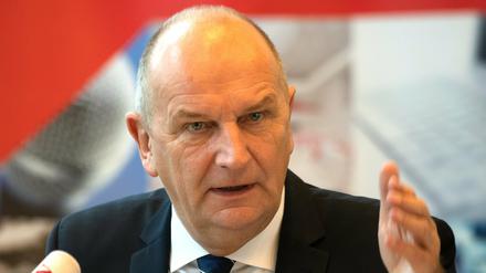 Dietmar Woidke (SPD), Ministerpräsident in Brandenburg, beim Jahresgespräch der Landespressekonferenz in Potsdam. 