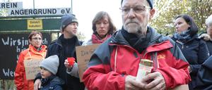Unter Druck. Angergrund-Pächter protestierten gegen die Räumung. 