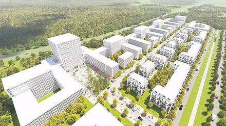 So soll das neue Wohn- und Gewerbegebiet am Kirchsteigfeld einmal aussehen.