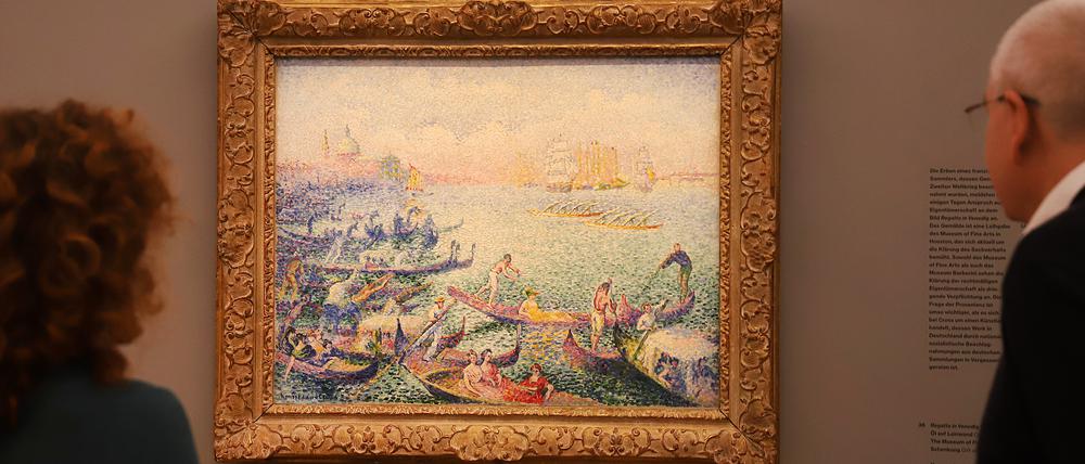 Um das Gemälde "Regatten in Venedig", das derzeit im Museum Barberini in Potsdam zu sehen ist, gibt es Streit.