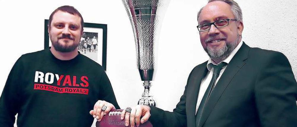 Sie wollen mehr. Coach Michael Vogt (l.) und Präsident Stephan Goericke holten 2018 den ersten Europacup-Titel mit den Royals.