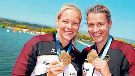 2018 holte Franziska John, damals noch als Weber (r.), überraschend WM-Gold zusammen mit Tina Dietze