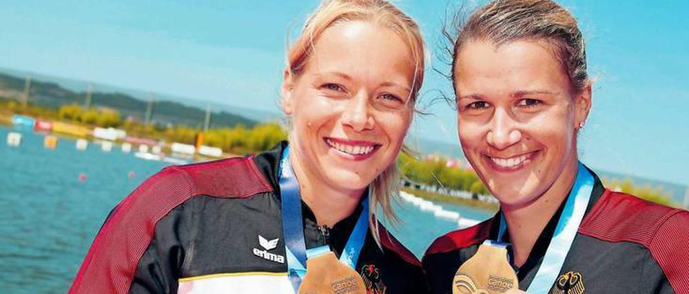 2018 holte Franziska John, damals noch als Weber (r.), überraschend WM-Gold zusammen mit Tina Dietze