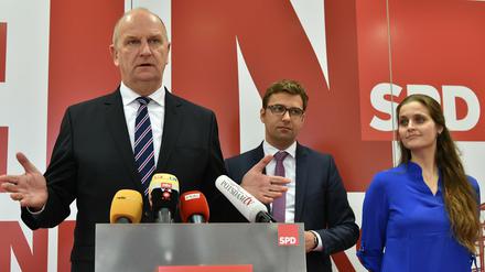 Dietmar Woidke, Erik Stohn, und Maja Wallstein