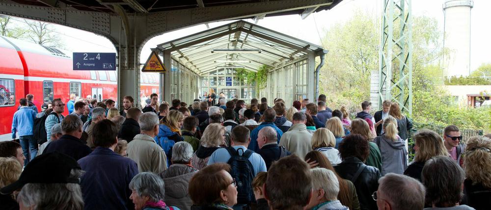 Glasflaschen in der Bahn verboten: Jährlich strömen zum Baumblütenfest zahlreiche Menschen in Werder (Havel) aus der Bahn. (Archivbild)