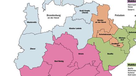 Klicken Sie auf das Bild für eine größere Ansicht.Hier sehen Sie die fünf Wahlkreise zur Kreistagswahl 2019.