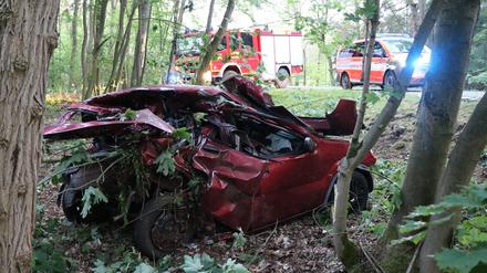 Der Wagen wurde in einen Wald geschleudert.
