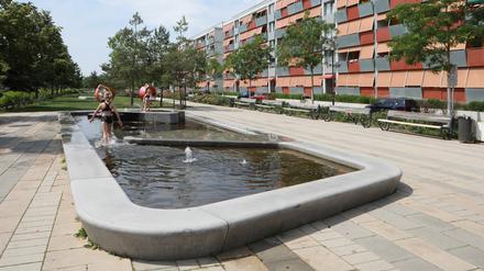 Durch Algenwuchs ist der Brunnen in der Gartenstadt Drewitz zur Gefahrenstelle geworden.
