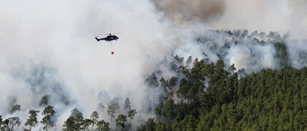 In der Nacht ist die Brandfläche in der Lieberoser Heide auf rund 100 Hektar angewachsen.