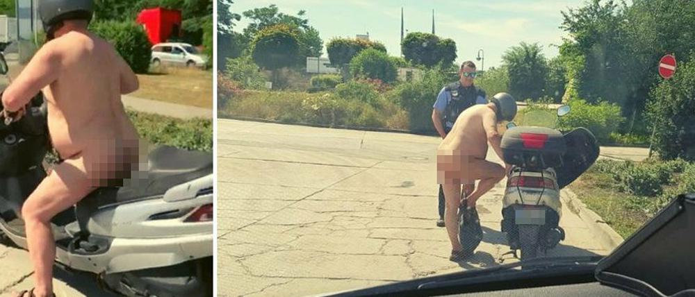 Die Brandenburger Polizei hat am Montag einen nackten Motorrollerfahrer angehalten.