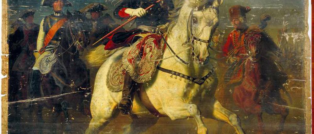 Machtbewusst. Das Bild des Militär- und Schlachtenmalers Wilhelm Camphausen zeigt Friedrich den Großen auf dem Schlachtfeld von Leuthen. Auch Gemälde dieser Art fordern dessen Nachfahren zurück. Foto: Wolfgang Pfauder/© Stiftung Preußische Schlösser und Gärten Berlin-Brandenburg