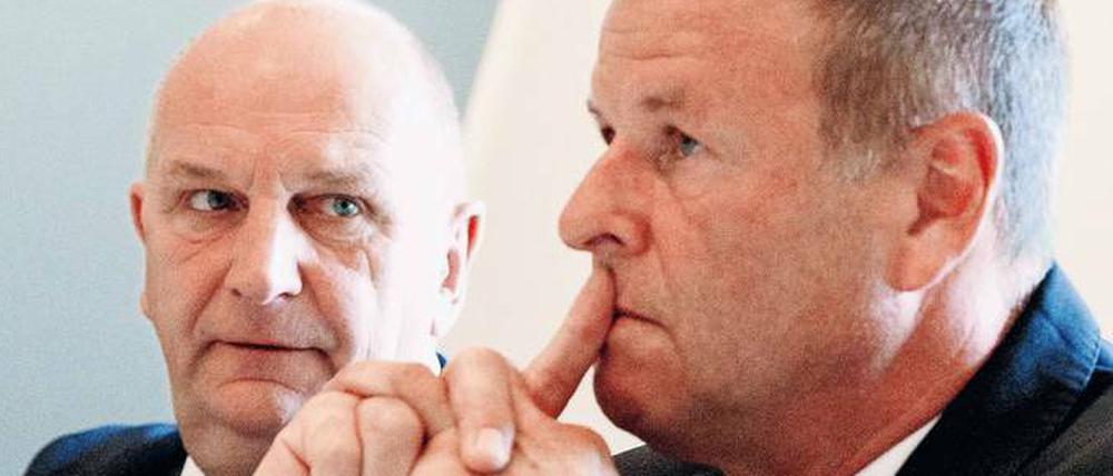 SPD-Ministerpräsident Dietmar Woidke (l.) und sein Vize von den Linken, Christian Görke, zogen Bilanz. 