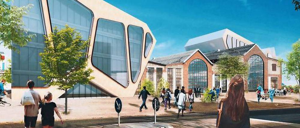 Blick aus der Schlaatzstraße auf das geplante Digitalzentrum am ehemaligen RAW am Hauptbahnhof.